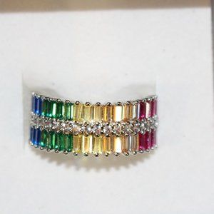 UNUSUALLY GLORIOUS RAINBOW MULTI-COLORED SAPPHIRE & TOPAZ BAGUETTE RING!!!